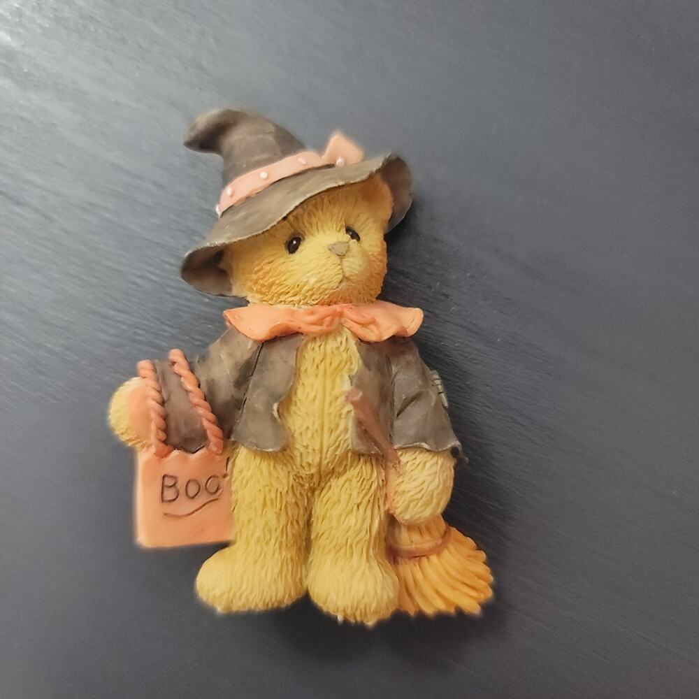 Cherished Teddies PIN Halloween Vintage BEAR WITCH Broom BOO BAG 1995 Brooch